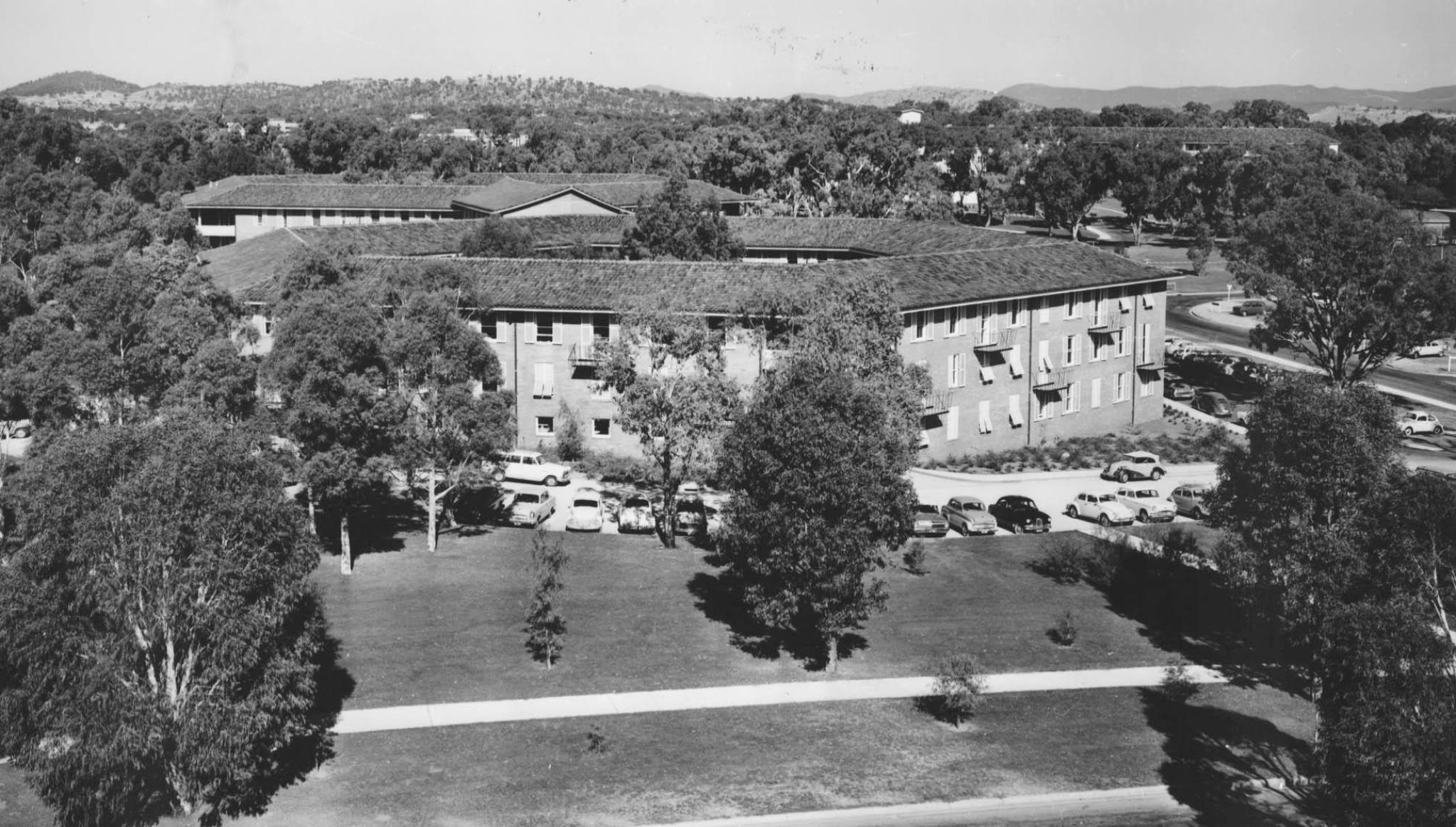Aerial view of the HC Coombs Building, May 1967. Photographer Commonwealth News and Information Bureau