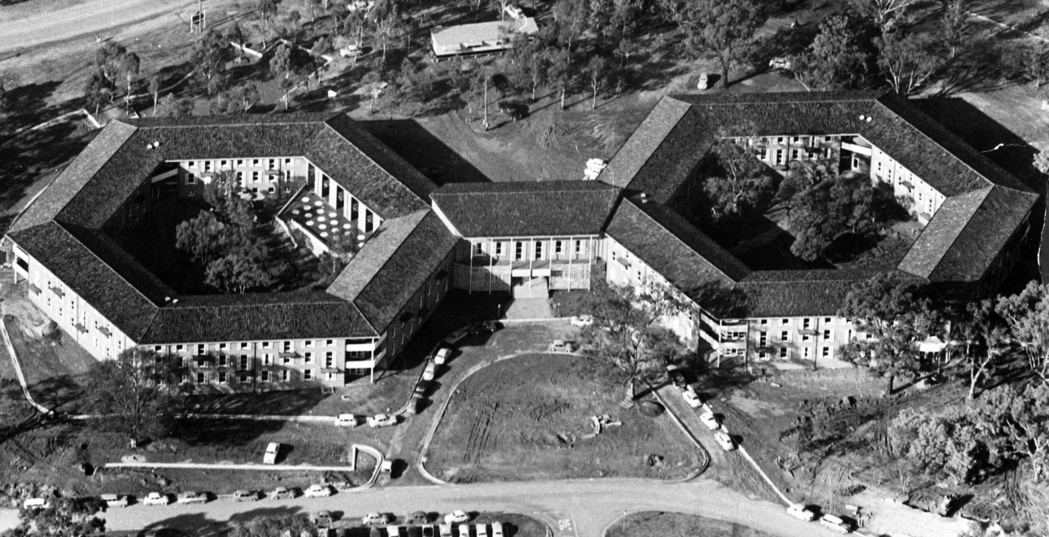 Aerial view of the HC Coombs Building, c.1960s (ANUA226-411-40)