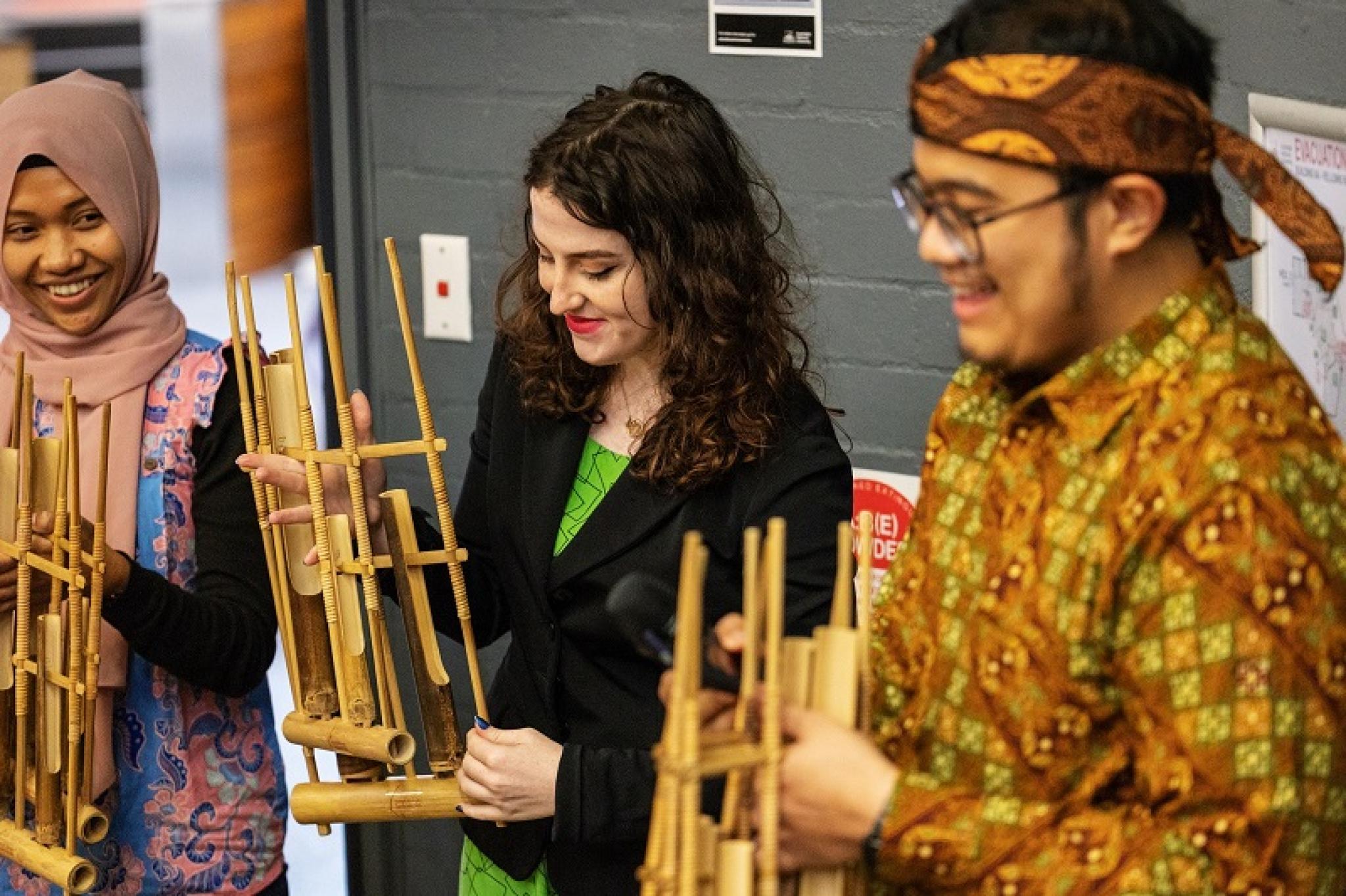 Alice Morgan (middle) is one of the few non-Indonesian members in the ANUISA Angklung Group