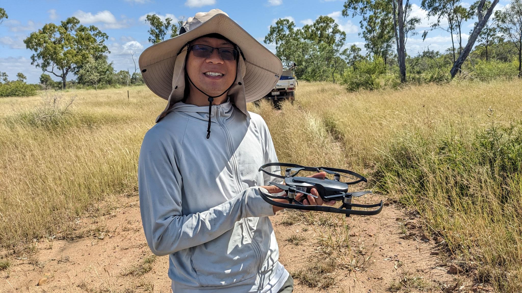 Brian Li preparing to launch a drone on fieldwork (Photo: Imogen McDermott)