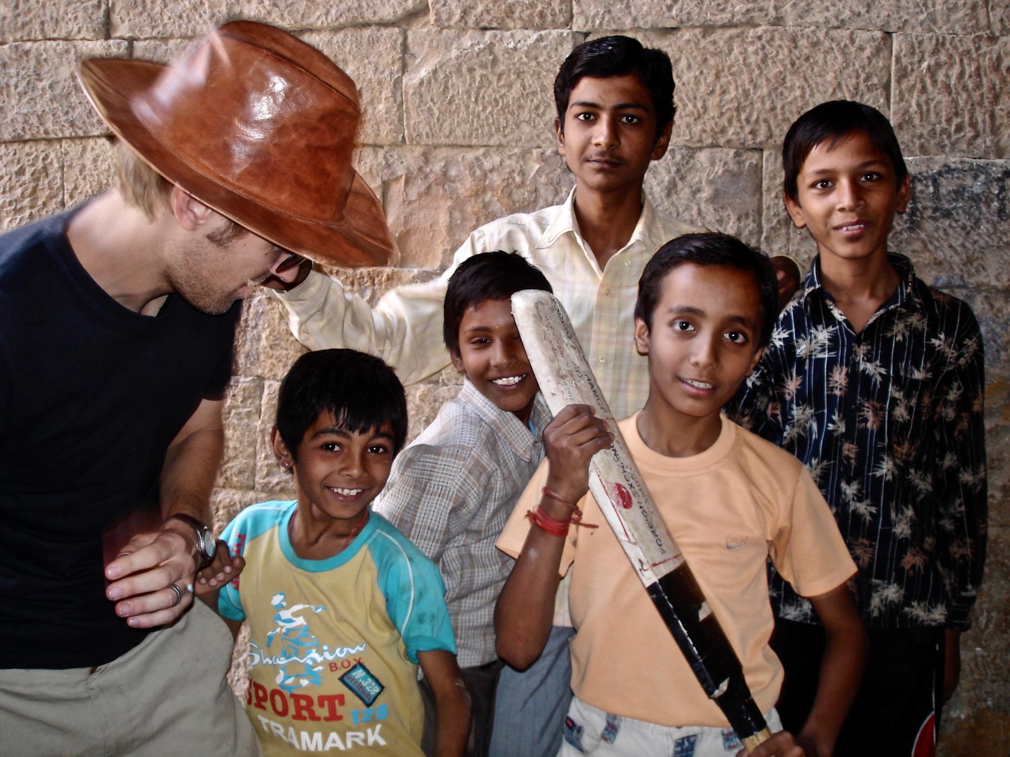 Geoff With Young Cricketers in Jaisalmer, Rajasthan