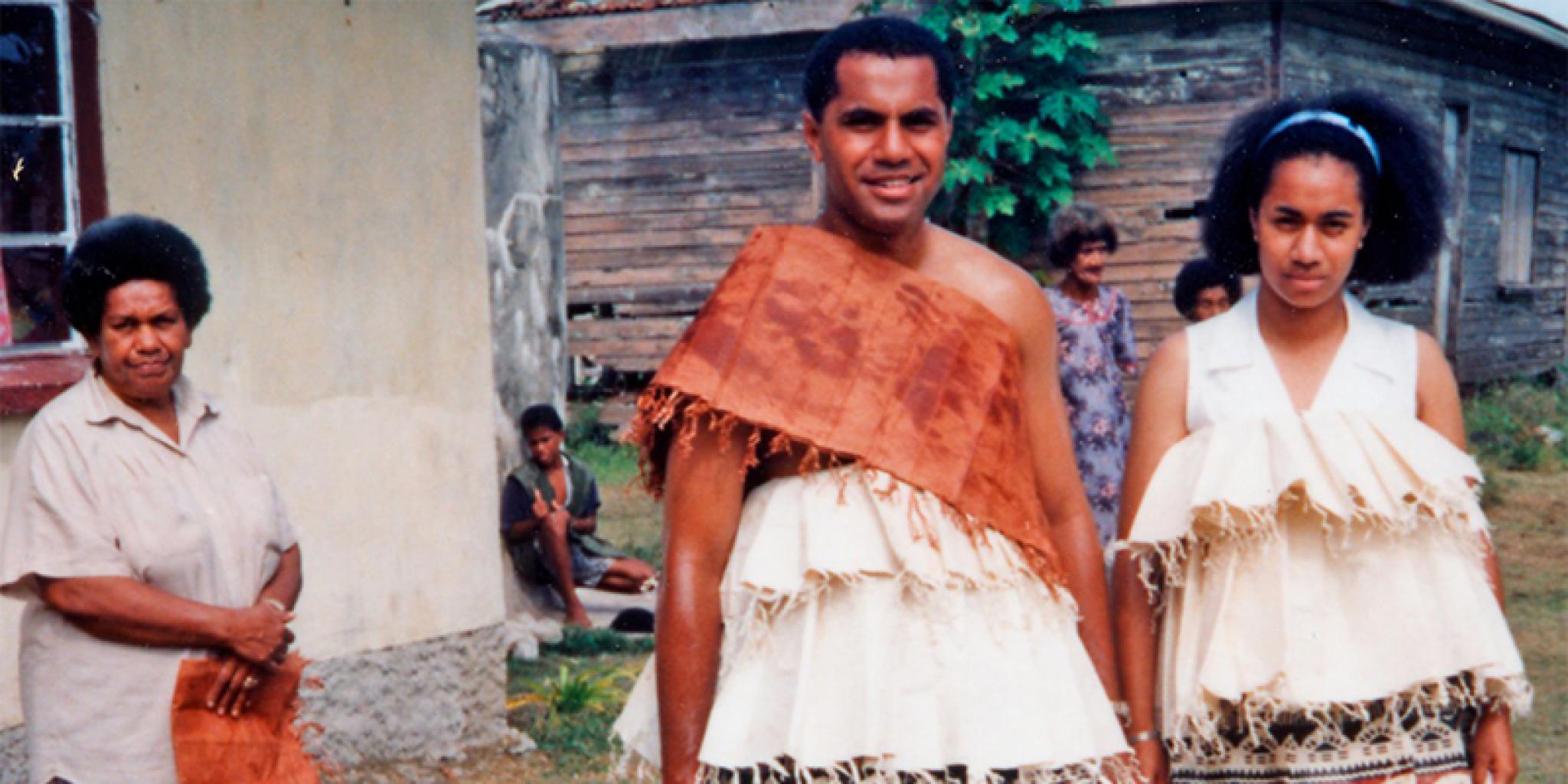 Chiefly brother and sister in ceremonial masi dress, Vatulele, 1993. Image Rod Ewins