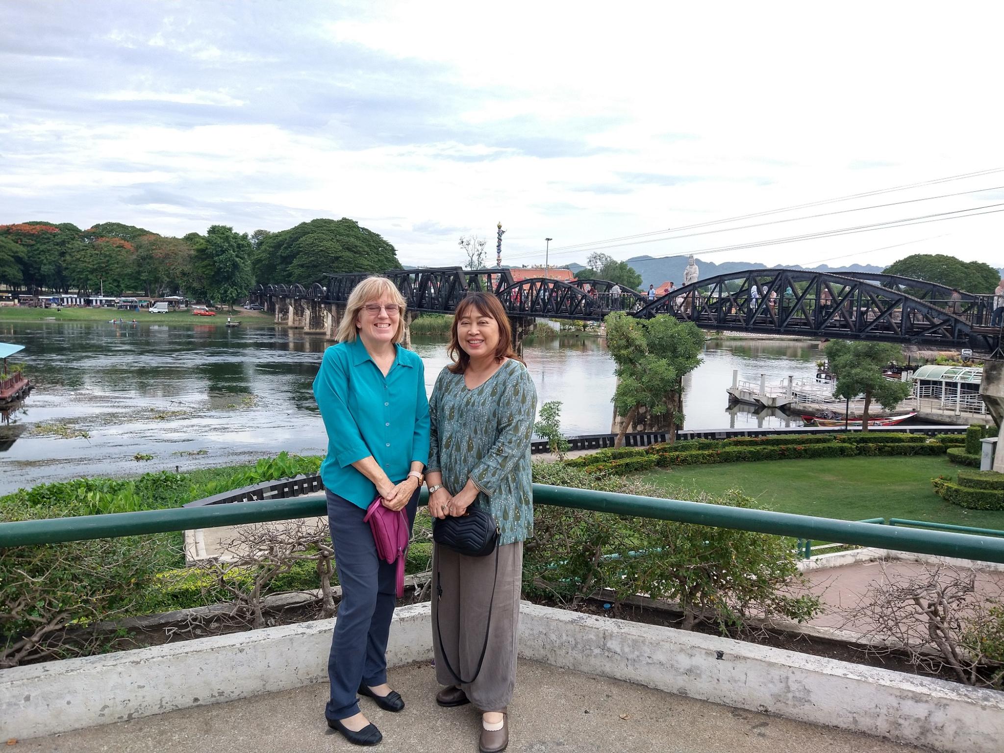 Patricia with Dr Rungrawee Tipmontree, Head of the Malaria Team, Division of Vector-Borne Disease, Ministry of Public Health, Thailand at the River Kwai in Kanchanaburi in western Thailand, near the Myanmar border, in June 2023