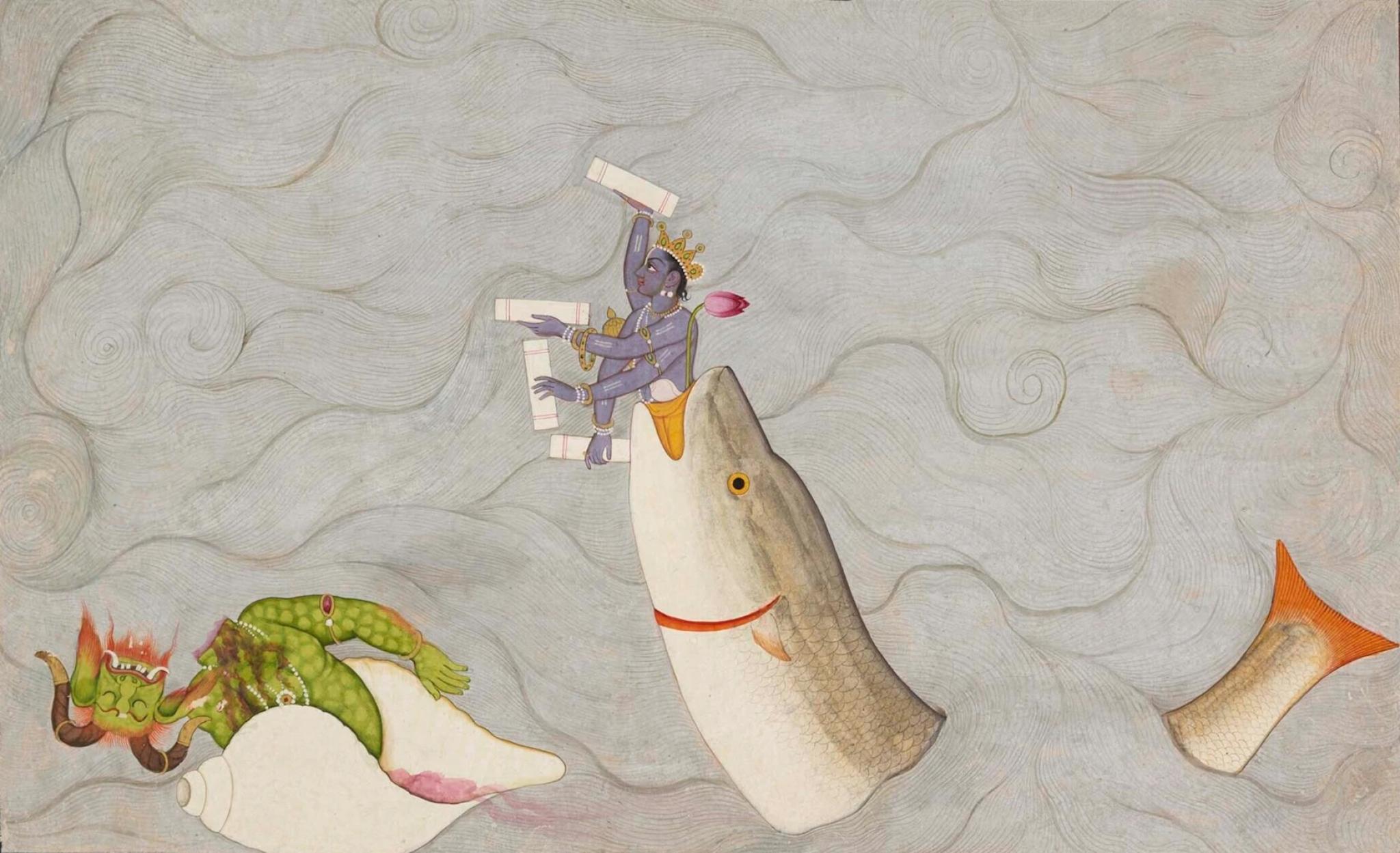 Master of the first generation after Manaku and Nainsukh of Guler Vishnu as Matsya, Vishnu's fish avatar c1775, Museum Rietberg, Zurich