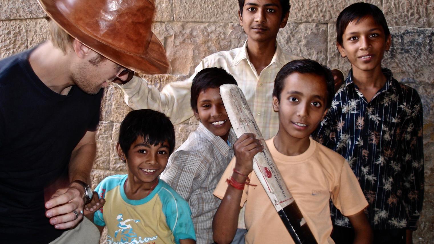 Geoff With Young Cricketers in Jaisalmer, Rajasthan