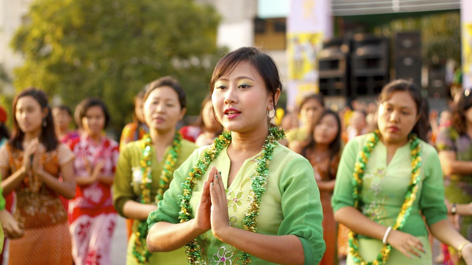 Women performing at the Myanmar New Year Festival