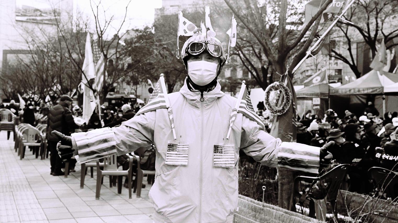 Supporters of South Korean President Yoon assemble near Gwanghwamun Square days before the impeachment vote in Seoul.